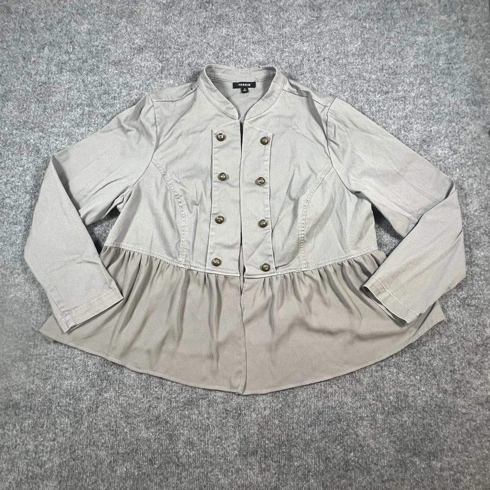 Torrid Twill Fabric Mixed Anorak Womens 2 Gray Cotton Button Front‎ Long Sleeves